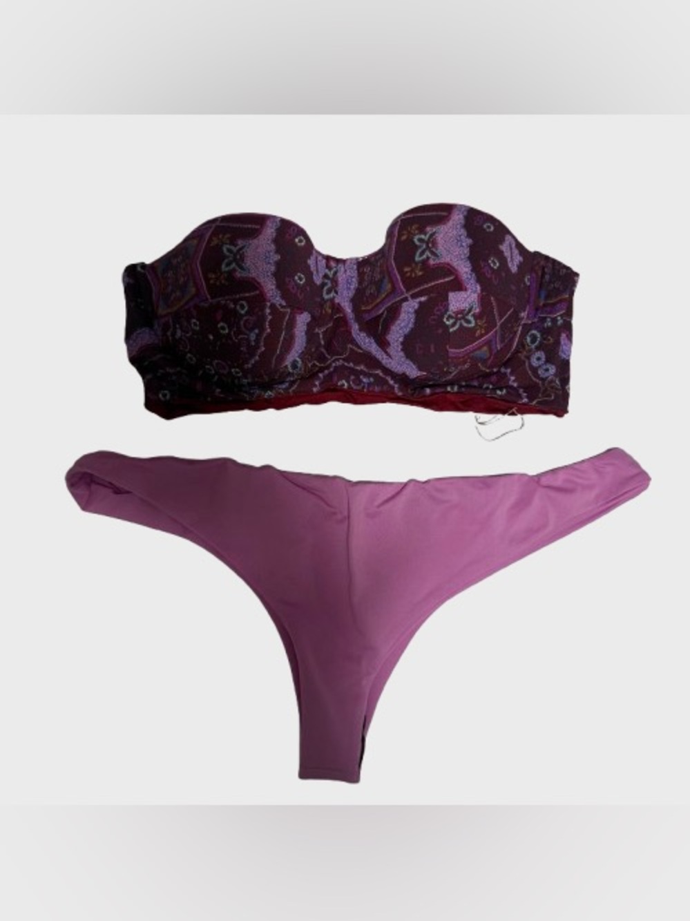 Zinke Plum Patterned Bandeau Top with Pink Bikini Bottom